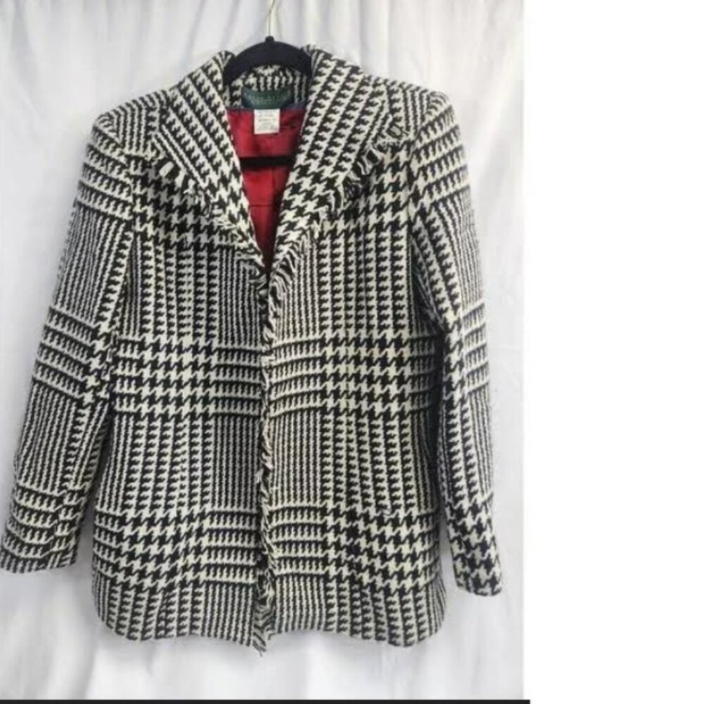 Harve Benard Black/White Houndstooth Wool Blend Coat - Size 10